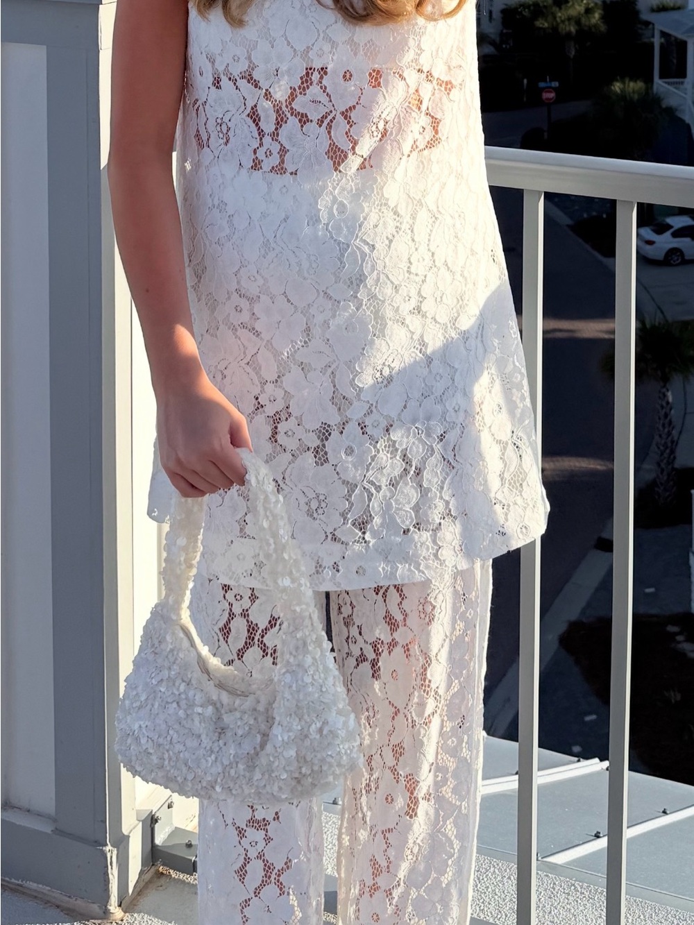 White Lace Pants Set